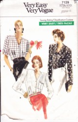 7129 VOG SS-LS BUTTON BLOUSE COLLAR OR NOT PATTERN 6-10 12-16